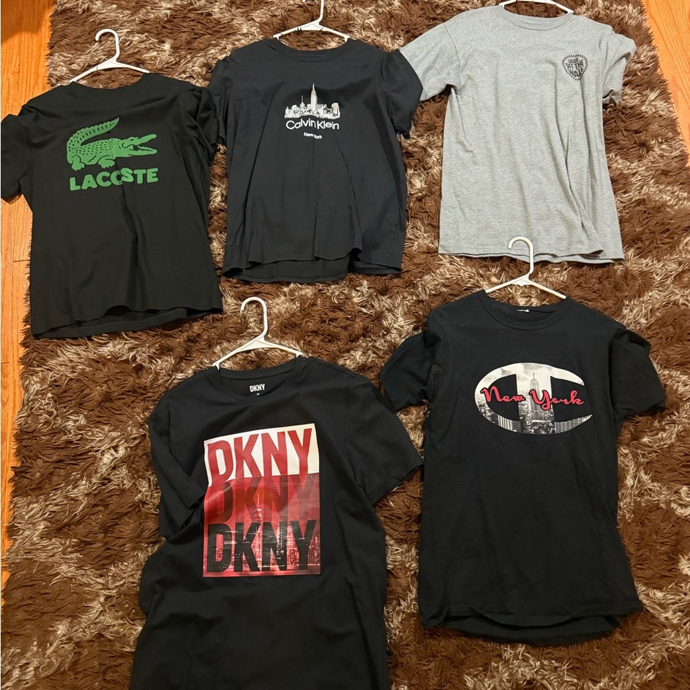 5 Used Men’s T-shirts, Lacoste, Calvin Klein, Vans, DKNY Champion, size medium